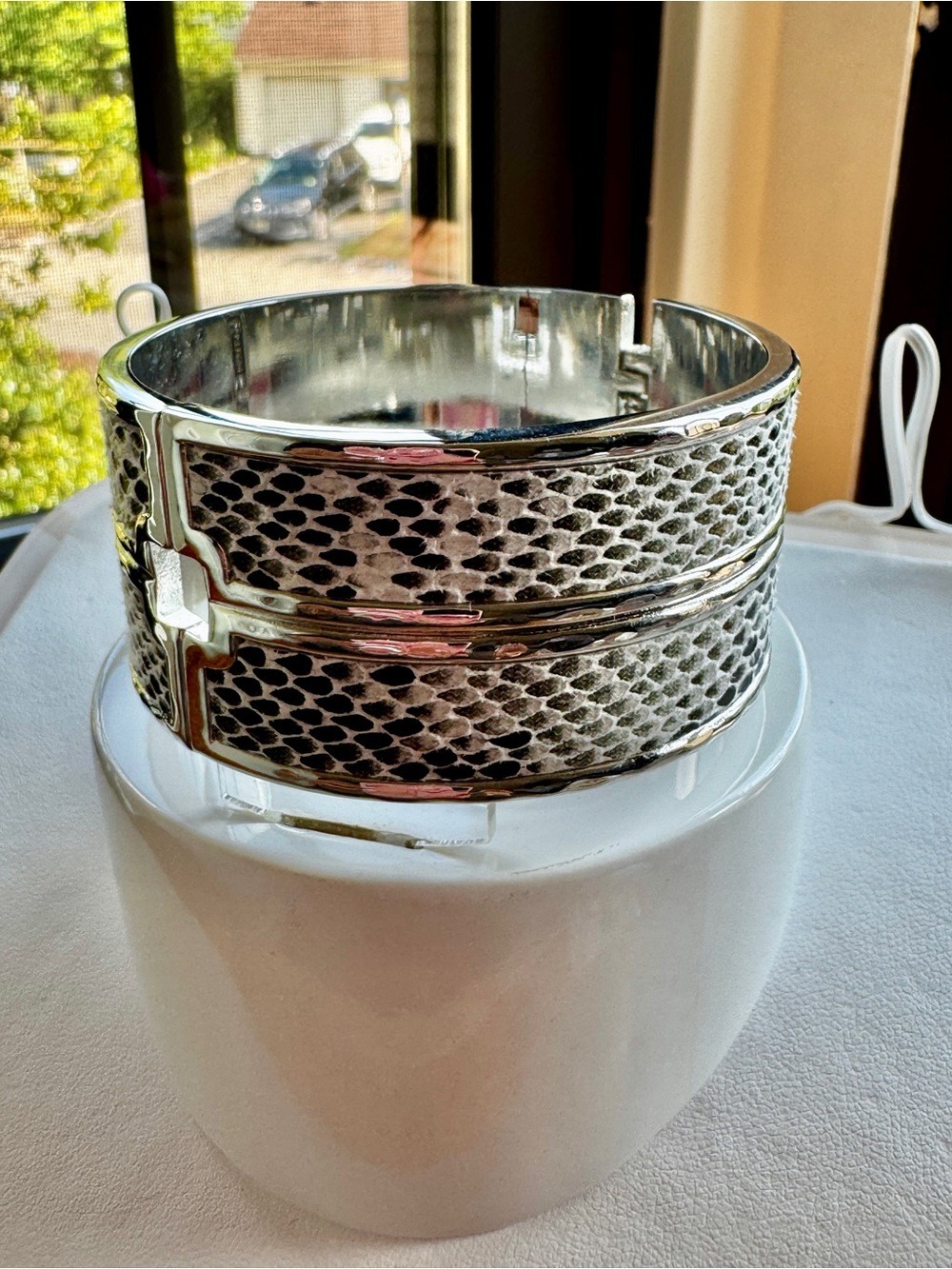 Chico's Silver-Tone Textured Wide Cuff Bracelet